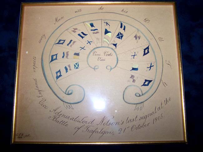A RARE water color and ink depiction of Nelson's Last Signal at the Battle of Trafalgar drawn by Rear Admiral Herbert in 1866.